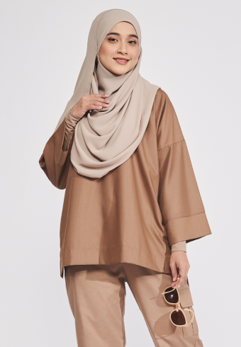 Ressa Cotton Wide Sleeves Blouse Mocha Brown