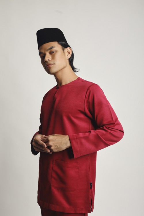 Isyraq Baju Melayu Teluk Belanga Maroon Red