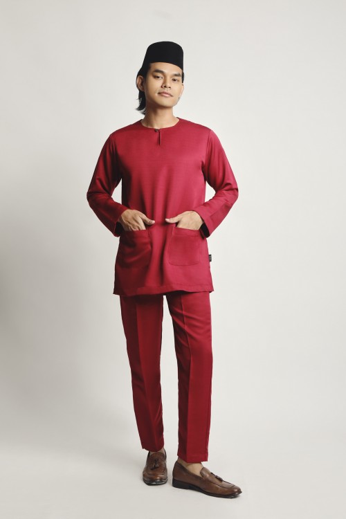 Isyraq Baju Melayu Teluk Belanga Maroon Red