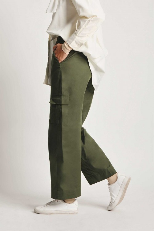 Joana Women Cotton Cargo Pants Olive Green